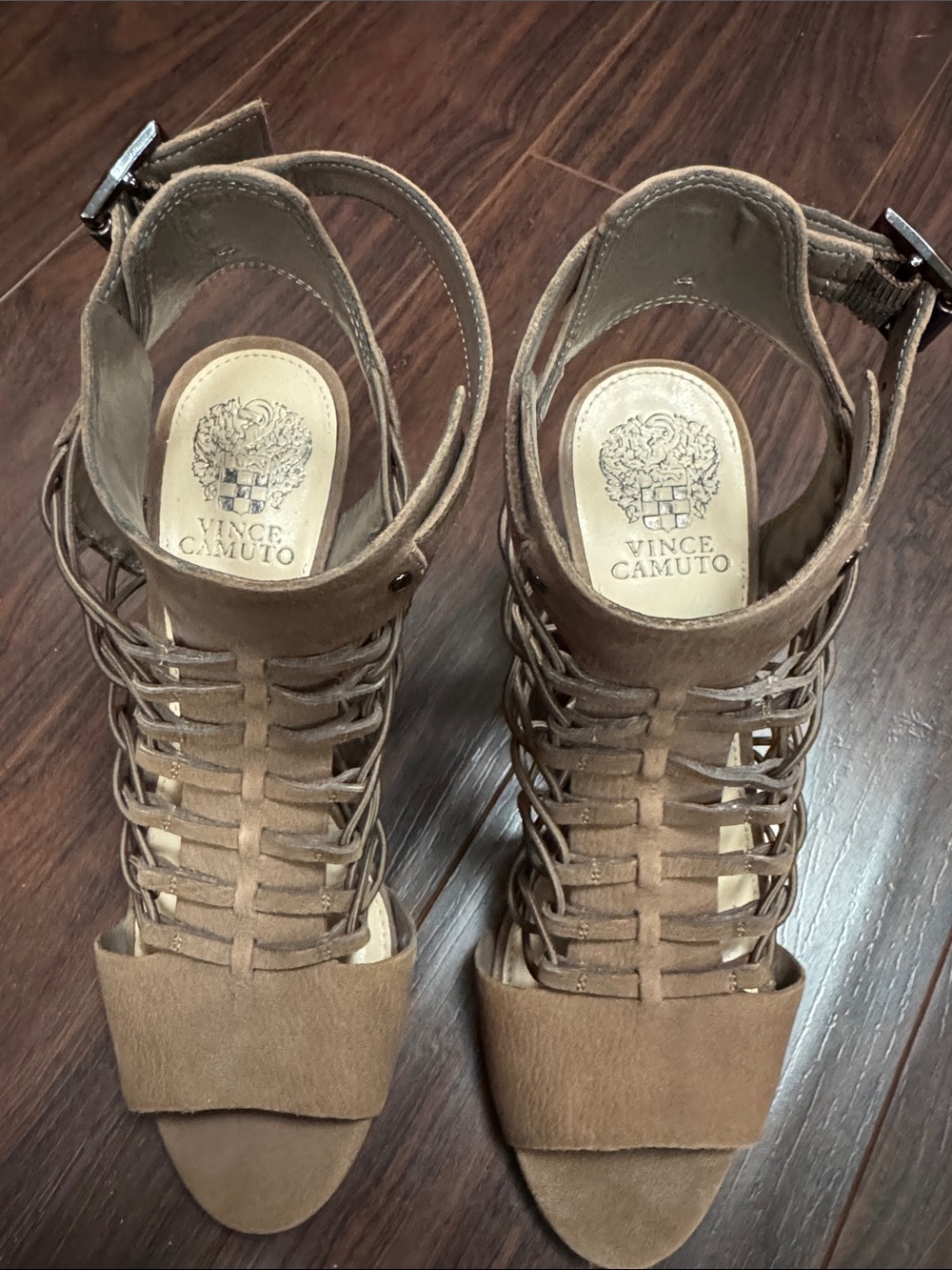 Vince Camuto Brown Suede Strappy Block Heel Sandals NWOT